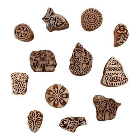 Set of 12 Piece New Mix Wooden Printing Blocks